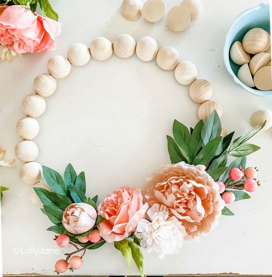wood bead floral wreath