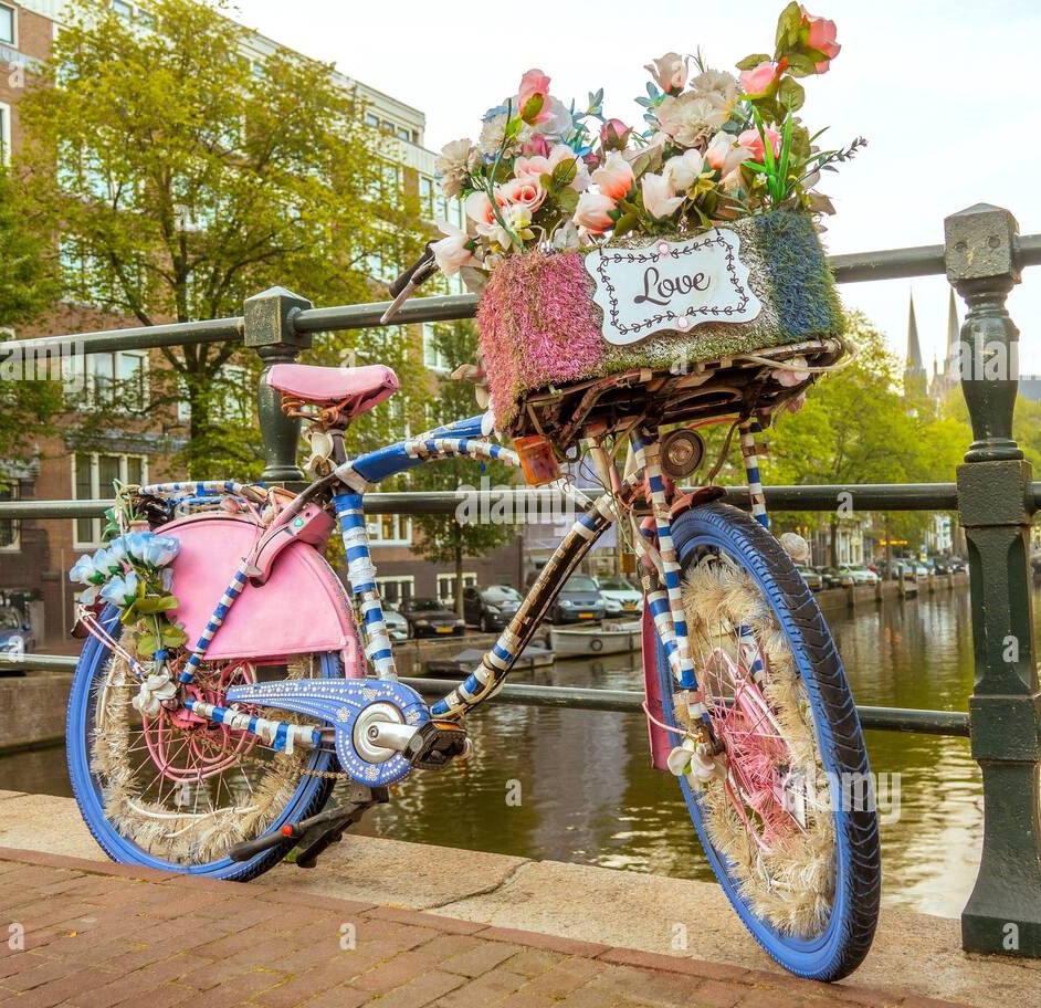decorated bicycle on a bridge