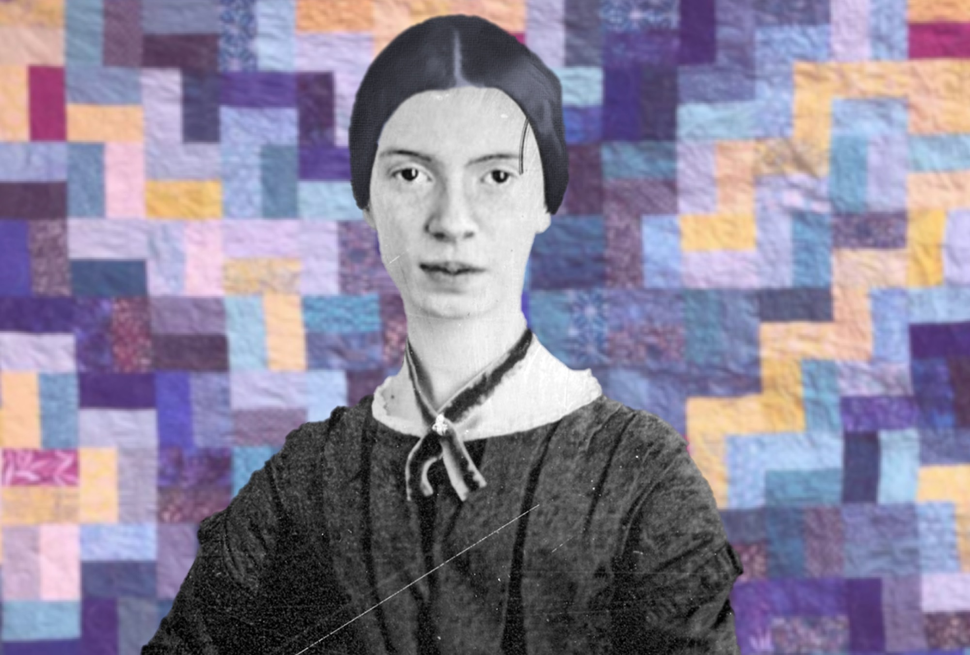 Photo of Emily Dickinson with colorful background