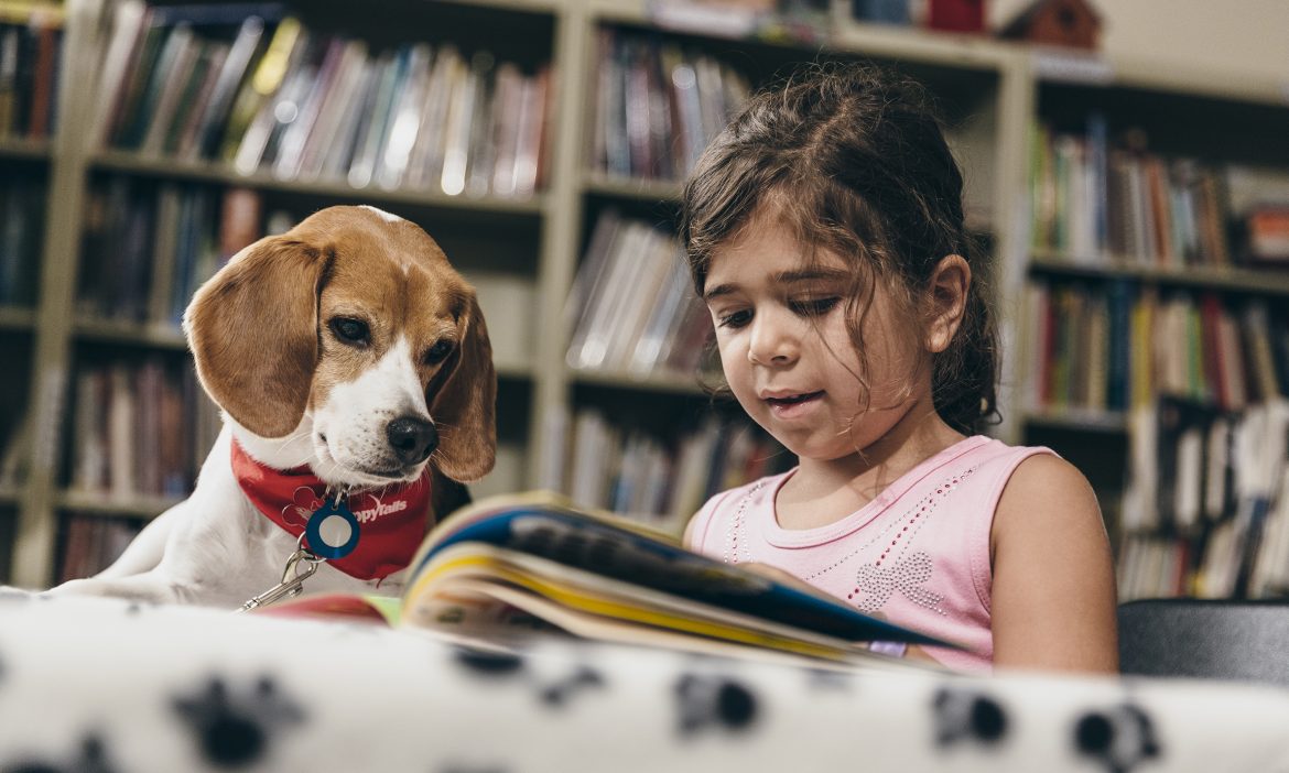 child reading to a dog