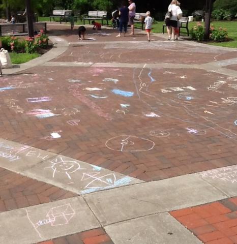 sidewalk with chalk drawings