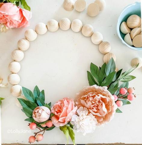 wood bead floral wreath