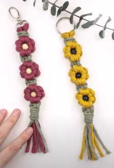 photo of two macrame flower keychains