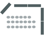 Three rows of chairs facing front of room, with up to 25 seats.